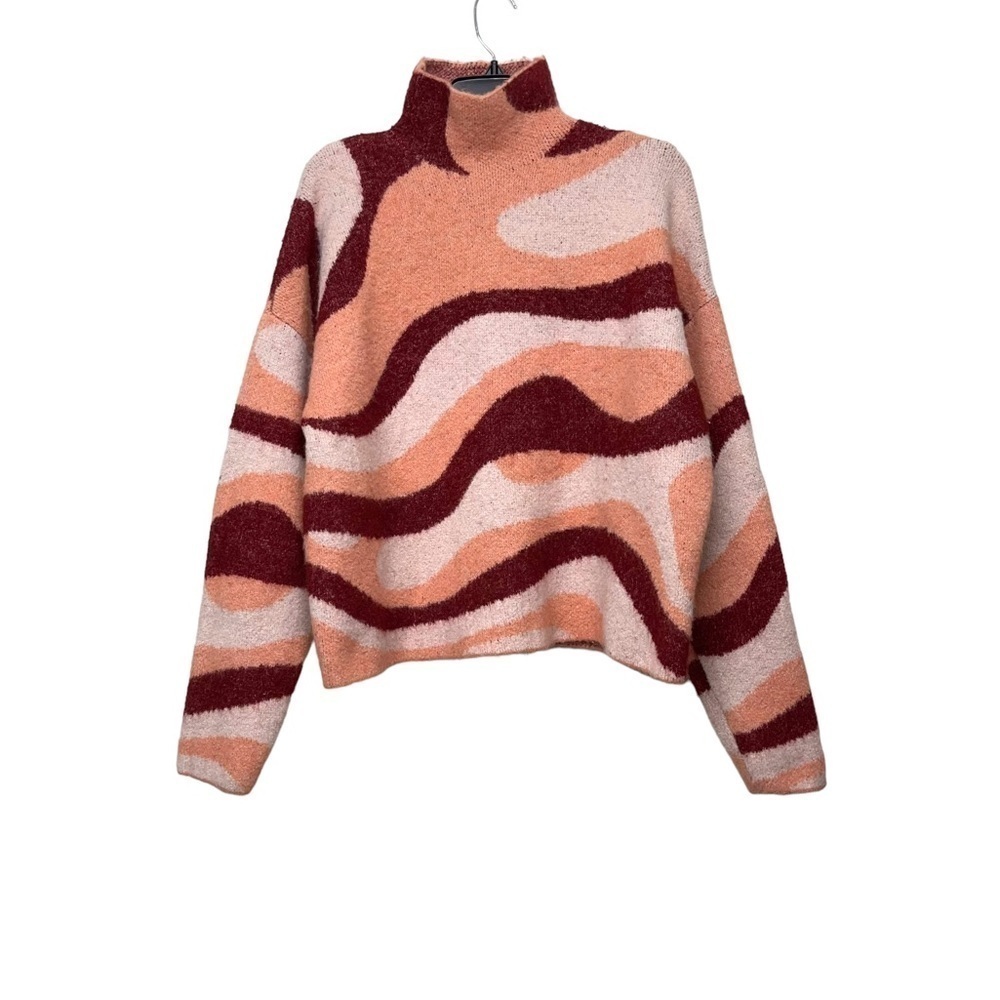 Zara Blogger Fav Pink Burgundy Jacquard Wave High Neck‎ Sweater Size Medium
